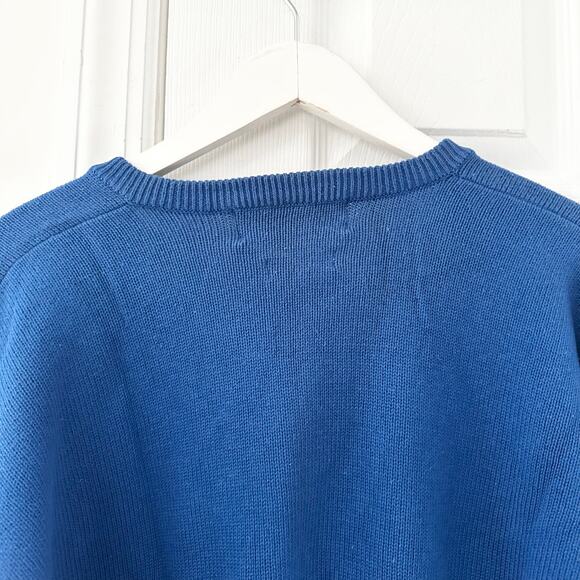 Pringle Scotland Hand Intarsia Cotton Vintage Blue Red Green Argyle Sweater XL - Picture 9 of 10